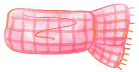 Christmas scarf pink and red 
Crayons painting 
illustration hand drawn isolated 
for Christmas decorations