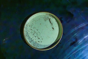 A solitary green ceramic plate sits on a table, adorned with crumbs of chocolate cookies. The image evokes a sense of quiet contemplation.