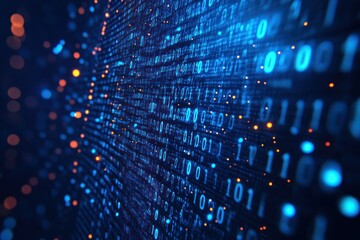 Obraz premium Abstract blue data streams forming a virtual corridor, symbolizing futuristic technology, information flow, and digital networks