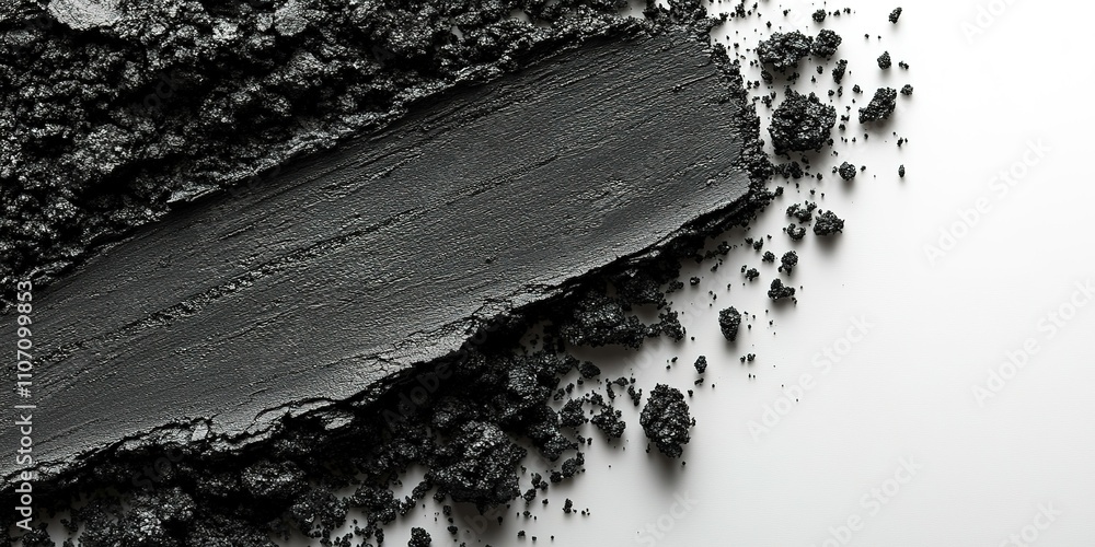 Aufkleber texture of black paint spread over a smooth surface creating an artistic contrast with rough particl