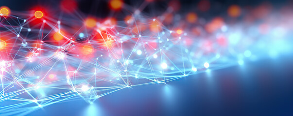 Bright lights and interconnected patterns create a digital network in an abstract composition