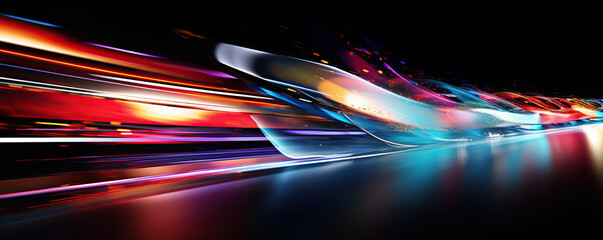 Dynamic light trails capture vibrant movement in an abstract urban landscape at night