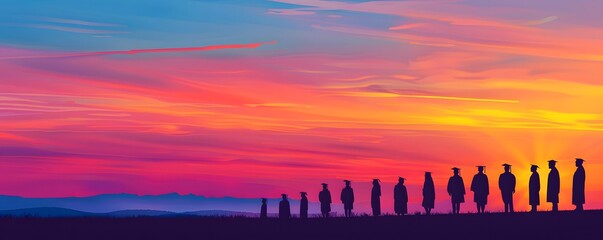 Graduates Silhouetted Against A Vibrant Sunset Sky