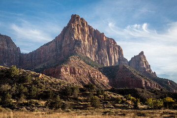 Majestic Watchman Mountain overlooking serene landscape in Springdale, Utah