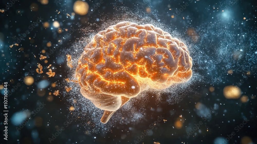 Poster a 3d rendering of the brain with a focus on the prefrontal cortex, symbolizing decision-making and p
