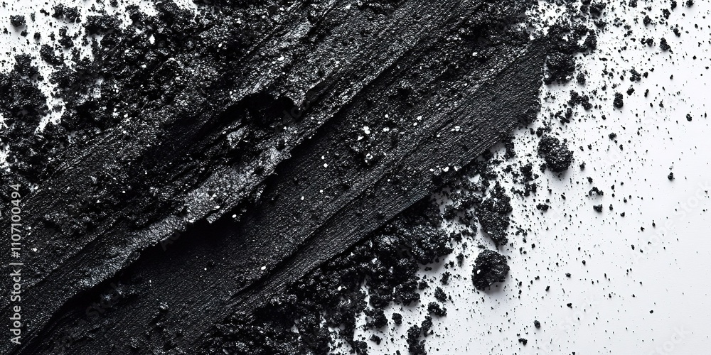Poster creative texture of black powder spread across a white surface in an artistic display of contrast an