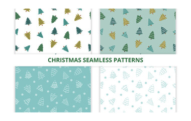 Set of cute Christmas seamless patterns with Christmas trees. Christmas backgrounds. Christmas wrapping paper.
