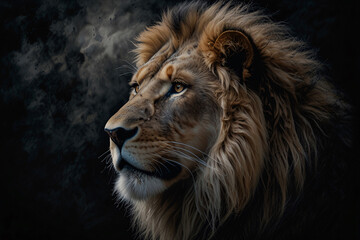 Naklejka premium Detailed Close Up of Lion with Majestic Golden Mane and Intense Eyes Photography