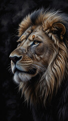 Fototapeta premium Fierce and Majestic Lion with Thick, Flowing Mane in Close Up Photography