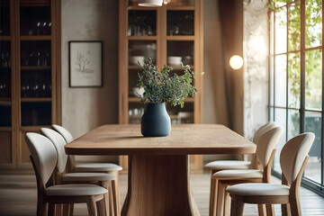 Modern Dining Room Interior with Wooden Table and Chairs