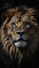 Fototapeta premium Majestic Lion with Flowing Mane Captured in Close Up Wildlife Photo Photography