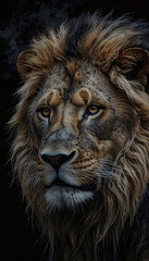 Powerful Lion Close Up with Majestic Mane and Intense Animal Spirit Photography