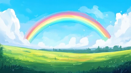 A bright rainbow over a green field after a rainstorm, representing hope and the inspiration to embrace change