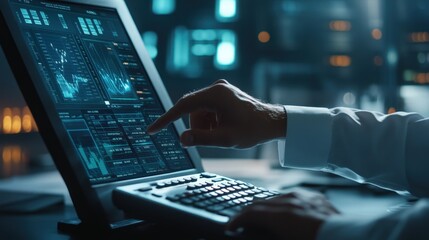 A business professional analyzing data with a financial calculator.