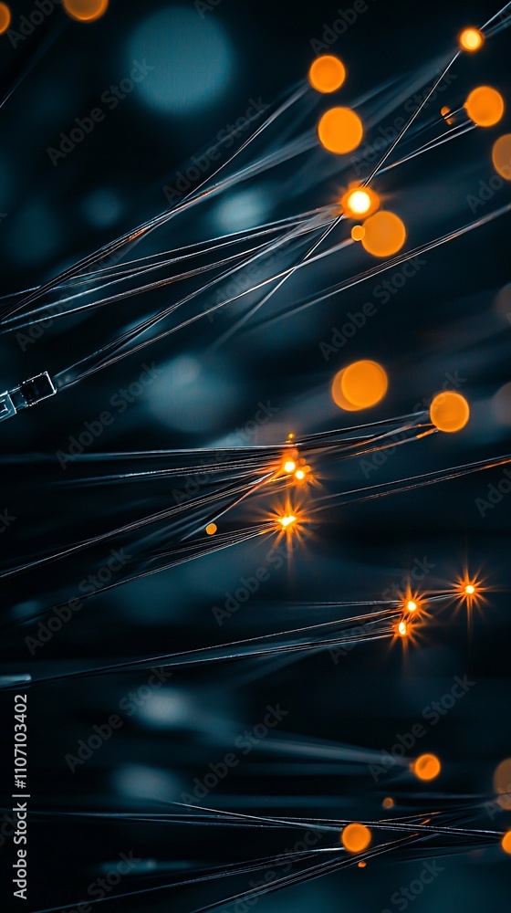 Poster a vibrant network diagram featuring fiber optics and nodes for efficient data transmission