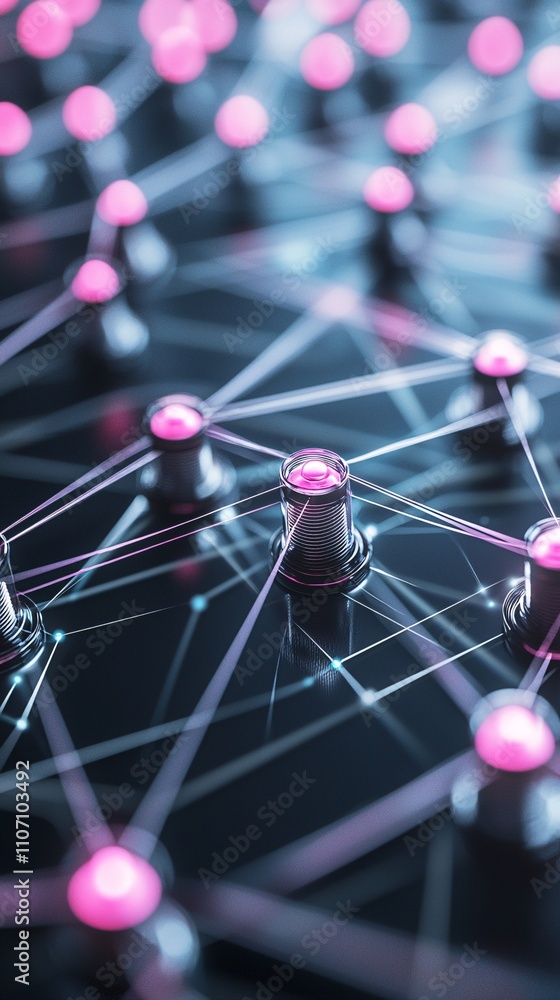 Poster a vibrant network diagram featuring fiber optics and nodes for efficient data transmission