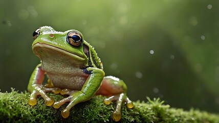 Obraz premium Green Frog close up photo, macro photo, wild forest
