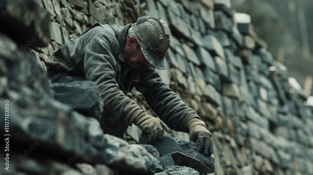 Poster despite the physically demanding nature of their work the masons continue to focus on the task at ha