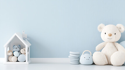 Newborn baby room toys in a cozy environment soft light viewpoint cherishing moments of joy