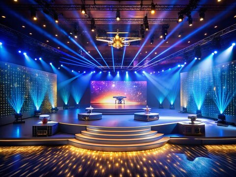 Stage Podium with Dynamic Lighting for Award Ceremonies, Elegant Decor Elements in a Professional Setting, Perfect for Event Promotion and Celebration Imagery
