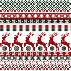 New Year's Christmas pattern pixel vector illustration with green and red, perfect for festive decorations, holiday-themed textiles,Traditional ethnic, ethnic,culture, fabric