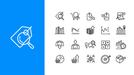 Market analysis icons set. Set of outline icons market analysis, marketing, financial. Editable stroke.