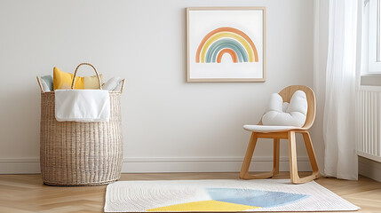 Obraz premium Newborn baby room with colorful toys cozy atmosphere modern decor bright environment inviting viewpoint