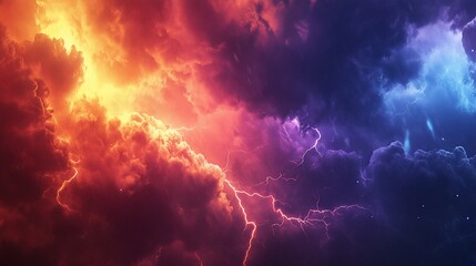 Fototapeta premium Dramatic stormy sky with lightning bolts.