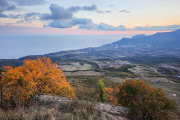 Black Sea coast from the valley of the Demerdzhi mountain range in Crimea
