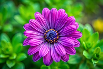 Fototapeta premium Stunning Aerial View of Lush Purple Flower Surrounded by Softly Blurred Green Foliage, Showcasing Nature's Beauty in a Captivating Drone Photography Perspective