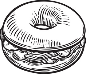 Bagel with Fillings hand drawn engraved vintage illustration isolated on white background.