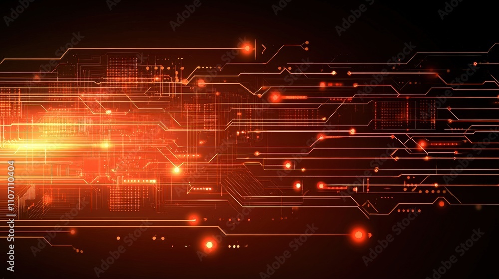 Poster a digital background with a glowing circuit board design, featuring intricate lines and data points.