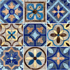 Seamless colorful ancient vintage wood texture design wall tiles for decor.