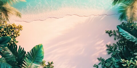 Naklejka premium top view of beautiful scene of resort town in the beach with white sand and green plants in sunset 