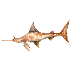 A watercolor of a Sawfish, isolated on a white background. Sawfish vector.