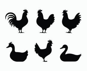 Fototapeta premium Minimalist Poultry Silhouettes Collection Vector Template