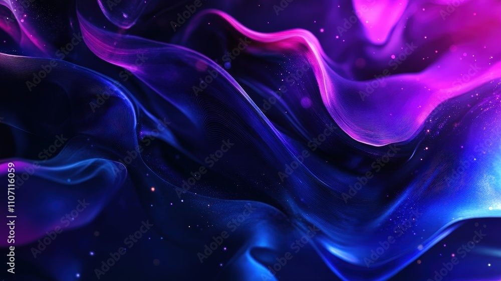 Poster a gradient digital background transitioning from deep blue to purple, with abstract lines and shapes