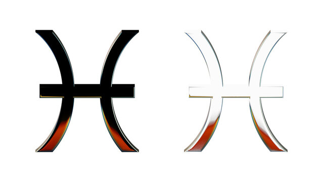 3D render Pisces zodiac sign symbol colored glass icon with transparent background PNG