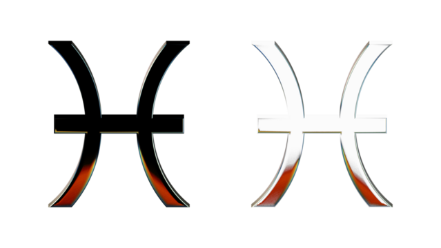 3D render Pisces zodiac sign symbol colored glass icon with transparent background PNG