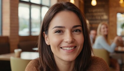 Fototapeta premium Portrait of beautiful woman in coffee shop