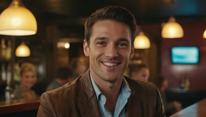Fototapeta premium Portrait of Handsome man in coffee shop