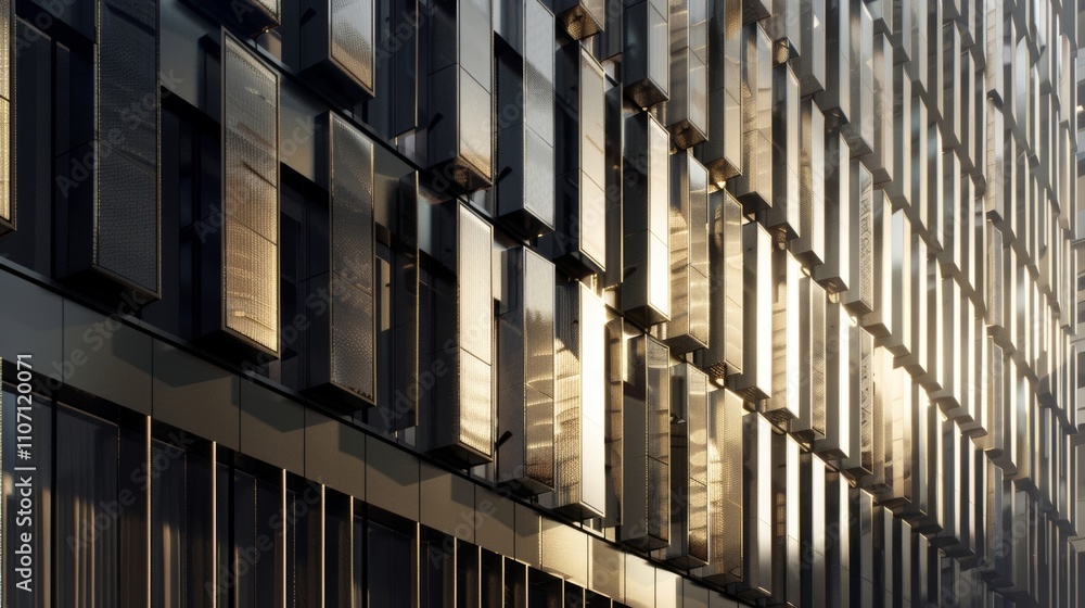 Poster the artistic use of light and shadows on the buildings facade highlighting its intricate details and