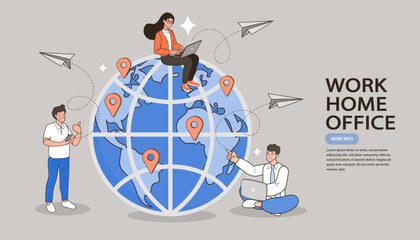 business people with planning, communication global. vector and illustration.
