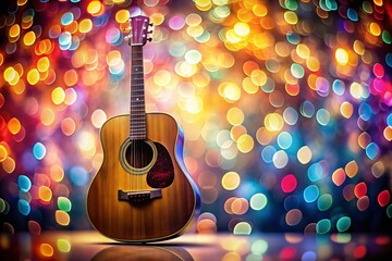 Fototapeta premium Stunning Guitar with a Colorful Bokeh Background for Music Lovers and Art Enthusiasts