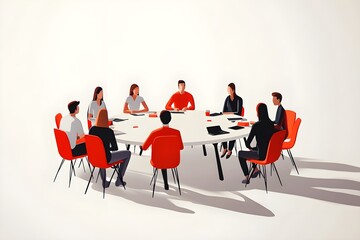Minimalist image of a small group of team members sitting together in a circle or around a table, symbolizing collaboration and teamwork.
