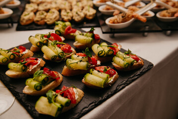 Buffet with snacks in the restaurant