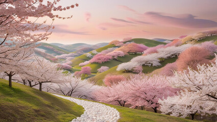 landscape with pink sky and clouds