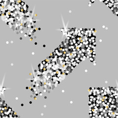 seamless pattern is made by silver sequins in the shape of an arrow on a gray background.background design with shiny elements and highlights. stock vector illustration. EPS 10.
