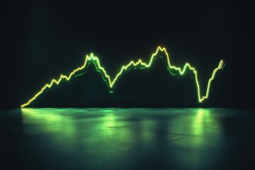 A graph of a stock market is lit up in neon green