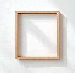 Empty Light Wood Picture Frame on a White Wall